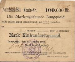 Német Birodalom/Weimari Köztársaság/Langquaid 1923.8.15. 100.000M T:II/III