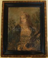 Náray Aurél (1883-1948): Nő hegedűvel; szignált, olaj-karton keretben 30x40 cm