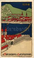 Budapest anno 1794. A Váczikapu a Hajóhíddal. Geittner és Rausch kiadása, Art Nouveau litho (fa)
