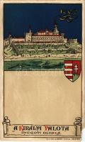 Budapest anno 1602. A királyi palota nyugati oldala. Geittner és Rausch kiadása, Art Nouveau litho (b)