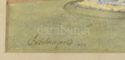 Edelmayer O jelzéssel: Savoyai Jenő lovasszobra a Budavári palota előtt, 1936. Akvarell, papír. Üveg...