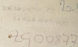 Drozsnyik István (1951-): Sárga égbolt, 1989. Olaj, farost. Jelzett. Hátoldalán autográf felirattal ...