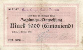 Német Birodalom/Weimari Köztársaság/Passau/Bezirksparkasse 1923.2.3. 1000M T:II/III