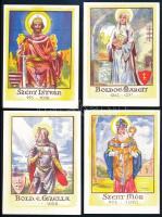1938 Magyar szentek sorozat, 12 db kinyitható kártya, eredeti borítékjában, a Katholikus Háziasszonyok Országos Szövetsége kiadása