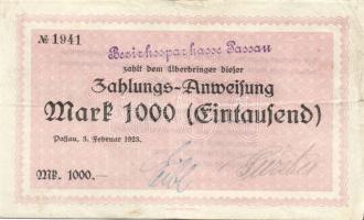 Német Birodalom/Weimari Köztársaság/Passau/Bezirksparkasse 1923.2.3. 1000M T:II/III