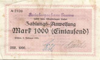 Német Birodalom/Weimari Köztársaság/Passau/Bezirksparkasse 1923.2.3. 1000M T:II/III