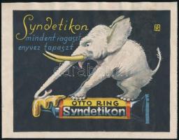 ~1930 Syndetikon ragasztó reklám elefánttal, óriás, nagy és normál méretű cimke