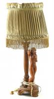 Faragott fa lámpa ernyővel, női akttal, felújításra szorul. m: 88 cm