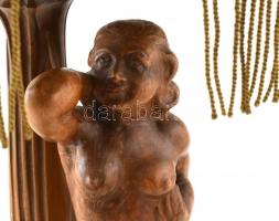 Faragott fa lámpa ernyővel, női akttal, felújításra szorul. m: 88 cm