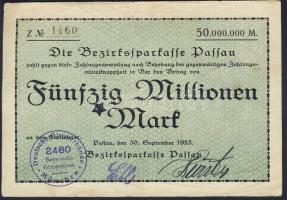 Német Birodalom/Weimari Köztársaság/Passau/Bezirksparkasse 1923.9.30. 50.000.000M hivatalos érvénytelenítéssel T:II/III