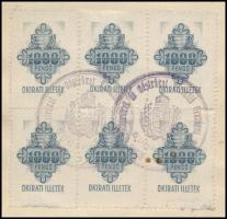 1946 Bp., Irodai gyorsírói bizonyítvány 7×1000 P illetékbélyeggel