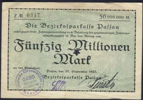 Német Birodalom/Weimari Köztársaság/Passau/Bezirksparkasse 1923.9.30. 50.000.000M hivatalos érvénytelenítéssel T:III