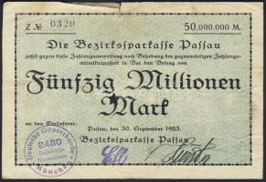 Német Birodalom/Weimari Köztársaság/Passau/Bezirksparkasse 1923.9.30. 50.000.000M hivatalos érvénytelenítéssel T:III
