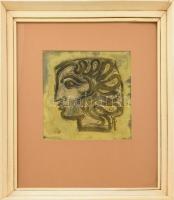 Szász Endre (1926-2003): Női portré. Vegyes technika, papír, jelezve jobbra lent. Üvegezett fa keret...