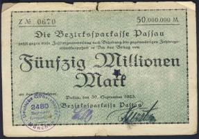 Német Birodalom/Weimari Köztársaság/Passau/Bezirksparkasse 1923.9.30. 50.000.000M hivatalos érvénytelenítéssel T:III