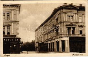 1936 Szeged, Kárász utca, gyógyszertár, Kereskedelmi és Iparbank, Takarékpénztár, Winternitz Márton üzlete (EK)