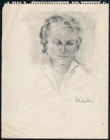 Ék Sándor (1902-1975): Portré. Szén, papír. Jelzett. Kétoldalas mű, hátoldalán munkást ábrázoló rajzzal. 22,5x17,5 cm