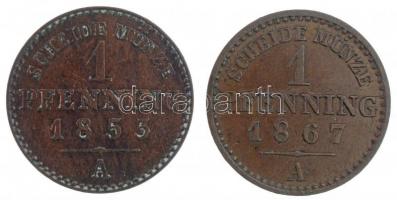 Német Államok / Poroszország 1855A 1pf Cu I. Vilmos + 1867. 1pf Cu I. Vilmos T:2  German States / Prussia 1855A 1 Pfennig Cu Wilhelm I + 1867. 1 Pfennig Cu Wilhelm I C:XF