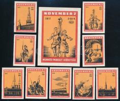 1917-es orosz szocialista forradalom (1917. november 7.) emlékére kiadott gyufacímkék, 10 db-os sorozat