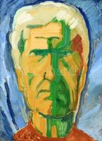 Kaposy K.Ödön (1914-1996): Önarckép. Olaj, vászon. Jelzett, hátoldalán autográf felirattal. Dekoratív fa keretben. 46x38,5 cm
