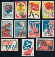 cca 1959 Szocialista jubileumi gyufacímkék (közte a Tanácsköztársaság 40. évfordulója), 11 db