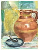 Fáy Győző (1918-2005): Csendélet pipával. Akvarell, papír, jelzett, 55×41 cm