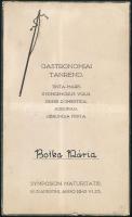 1943 Bp., Gasztronómiai tanrend - menükártya, hátoldalán aláírásokkal