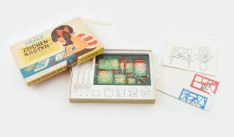 E. Roland retró rajz- és színező készlet gyerekeknek formatáblákkal, ceruzák nélkül, dobozában