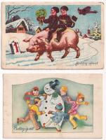 4 db RÉGI újévi üdvözlő képeslap / 4 pre-1945 New Year greeting postcards