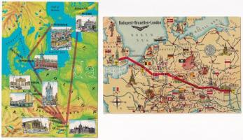 9 db MALÉV légijárati térképes képeslap / 9 MALEV air route map postcards