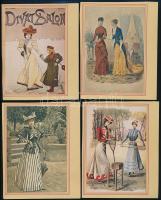 A Divat Salon és egyéb újságok illusztrációi, modern reprodukciók, összesen 52 db kivágott kép, 12,5x10 cm