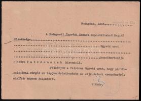 1945 Bp., A Budapesti Ügyvédi Kamara Deportáltakat Segítő Bizottsága által küldött körlevél és szemé...