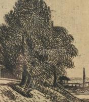 Kmetty János (1889-1971): Dunapart. Rézkarc, papír, jelzett, próbanyomat, 12×15 cm. Üvegezett fa ker...
