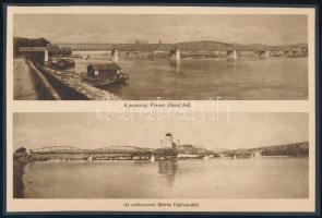 cca 1920 A pozsonyi Ferenc József-híd, és az esztergomi Mária Valéria-híd, nyomat kartonra kasírozva,14x21 cm