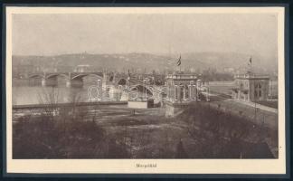 cca 1920 4 db budapesti híd: Lánchíd-, Erzsébet-, Ferenc József-, Széchényi-híd, nyomat kartonra kas...