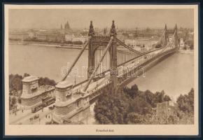 cca 1920 4 db budapesti híd: Lánchíd-, Erzsébet-, Ferenc József-, Széchényi-híd, nyomat kartonra kas...