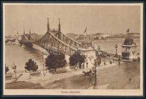 cca 1920 4 db budapesti híd: Lánchíd-, Erzsébet-, Ferenc József-, Széchényi-híd, nyomat kartonra kas...