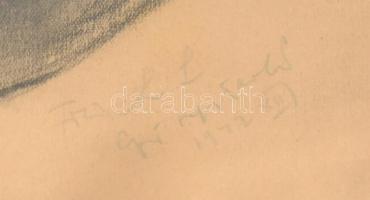 1942 Frisch László (1904-1995): Katona portré. Szén, papír. 30x21cm Üvegezett, sérült keretben