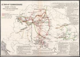 cca 1900 Az 1848-49-iki szabadságharc hadi útjai, tervezete: Laukó Albert, Bp., Lampel R. (Wodianer F. és Fiai,(Kellner és Mohrlüder-ny.), kartonra kasírozva, 23x33 cm