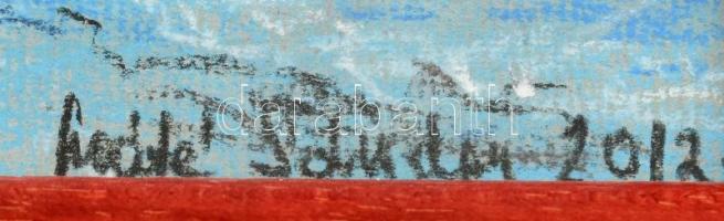 Máté Sándor jelzéssel: Templomkert. Pasztell, papír. 17x23cm, üvegezett sérült fa keretben