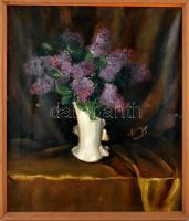 Csapó Jenő (1875-1954): Virágcsendélet. Olaj, vászon, jelzett, sérült (több helyen lyukas). Fa keretben, 64×54 cm