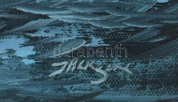 Olvashatatlan jelzéssel: Vitorlások. Olaj, vászon. Dekoratív fa keretben, 20×25 cm