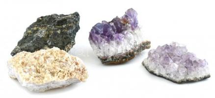4 db ásvány, Kalcit, Ametiszt, Pirit. cca: 5 cm