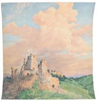 Muhits Sándor (1882-1956): Várrom. Akvarell, papír, jelzés nélkül, bal alsó sarkában törésnyomokkal, 39,5×37 cm