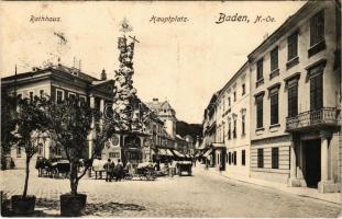Baden, Rathhaus, Hauptplatz / town hall, main square, Trinity statue, Hotel Stadt Wien (Rb)