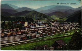 1915 Sankt Michael in Obersteiermark (Leoben), Bahnhof / railway station (wet corner)