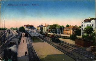 1915 Slotwina, Schönbrunn in Schlesien (Swidnica); Bahnhof / railway station, locomotive, trains (small tear)