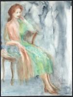 Jelzés nélkül: Ülő hölgy. Akvarell, papír. 32x24cm