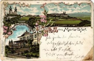 1898 (Vorläufer) Maria Taferl, Nordansicht mit Alpenkette, Veranda A. Klaus. Art Nouveau, floral, litho (r)