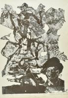 Móré Mihály (1924-1997): Don Quichott. Linómetszet, papír, jelzett, próbanyomat, lapszéli kisebb szakadásokkal, 57×43 cm